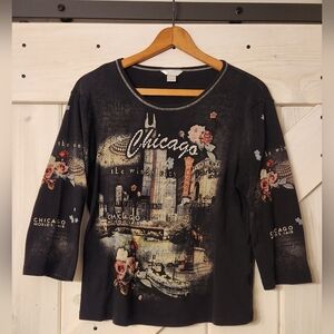 Vintage Chicago Destination 3/4 Sleeve Shirt. Size XL. Made In USA. AOP